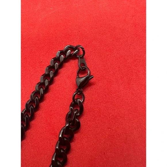 Mens Black Curb Link Chain Necklace  Flat Link Statement Jewelry - Picture 3 of 5
